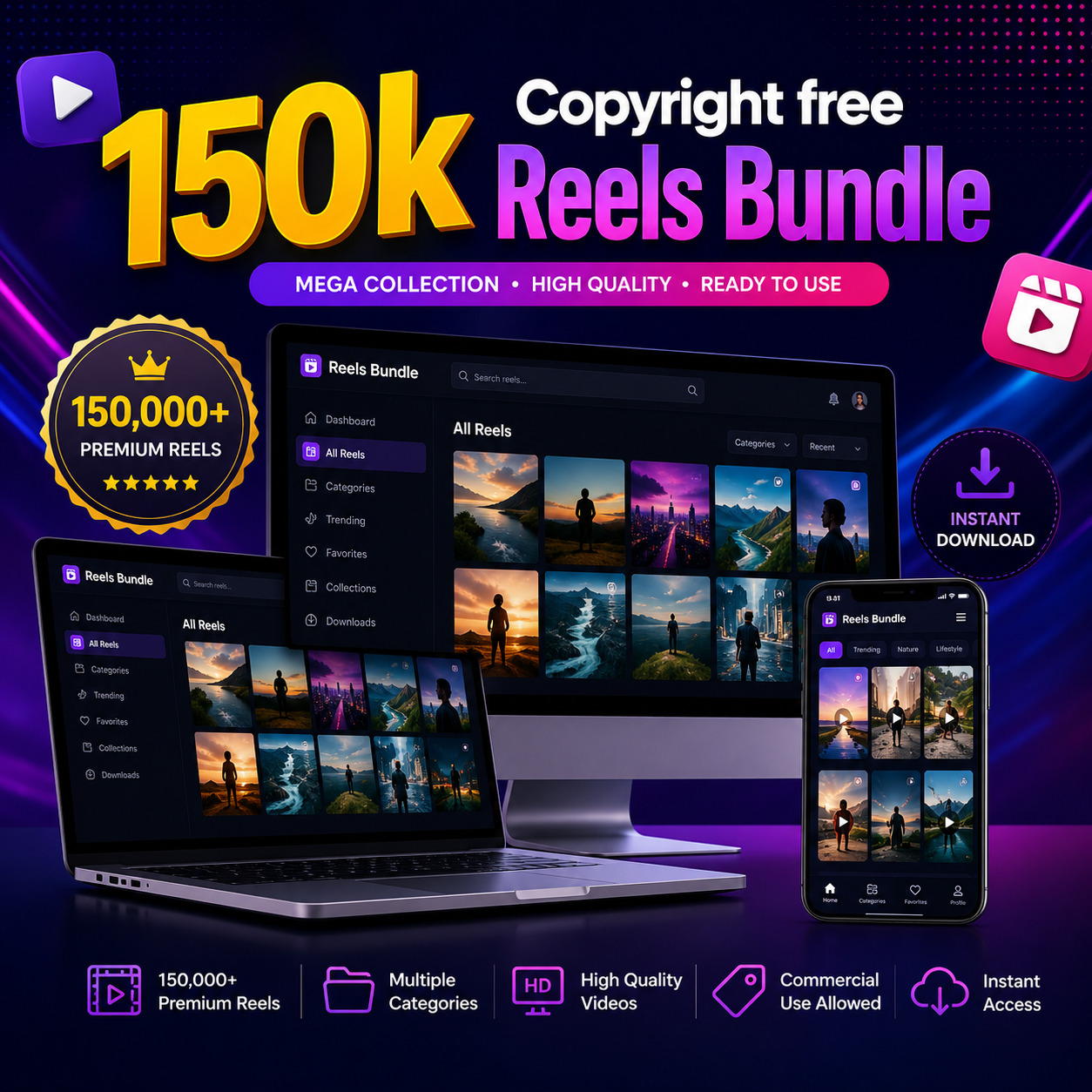 150K Copyright-Free Reels Bundle – 150,000+ Videos